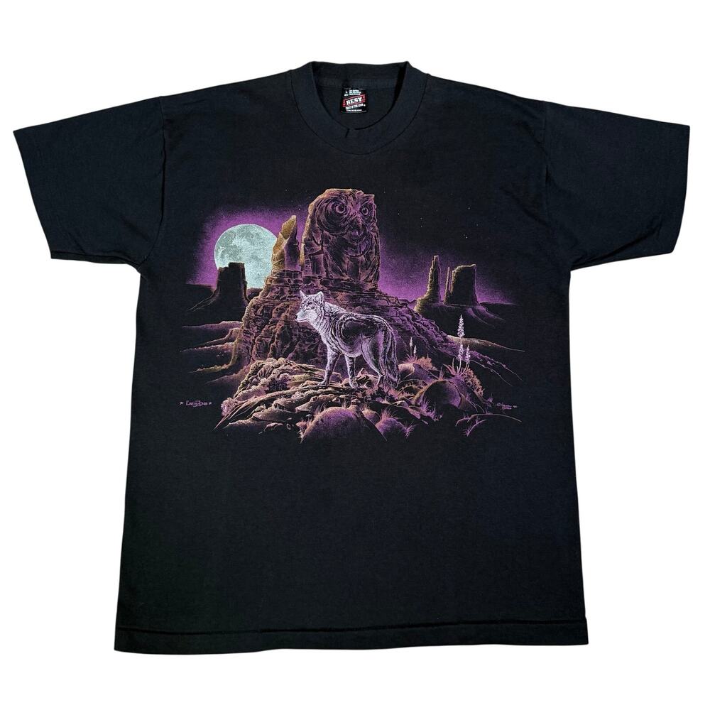 Vintage 90s Southwest Wolf Graphic T-Shirt Single Stitch